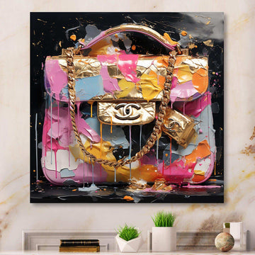 Fashion Bag Couture Pink Gold - Fashion Canvas Wall Art